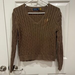 Womens Large Polo Ralph Lauren Cotton V Neck Sweater in Brown